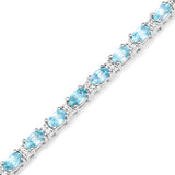 8.84 Carat Genuine Blue Zircon and Topaz White .925 Sterling Silver Bracelet