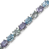 30.80 Carat Genuine Green Amethyst, Pink Amethyst & Blue Topaz .925 Sterling Silver Bracelet