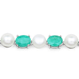 33.00 Carat Genuine Emerald and Pearl .925 Sterling Silver Bracelet