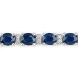 9.08 Carat Genuine Blue Sapphire and White Diamond 14K White Gold Bracelet