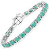 6.96 Carat Genuine Emerald and White Topaz .925 Sterling Silver Bracelet
