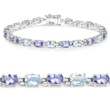 9.24 Carat Genuine Aquamarine and Tanzanite .925 Sterling Silver Bracelet
