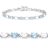 9.02 Carat Genuine Opal and Blue Topaz .925 Sterling Silver Bracelet
