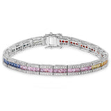 8.19 Carat Genuine Multi Sapphire and White Diamond 14K White Gold Bracelet