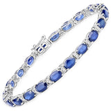 12.36 ct. Genuine Blue Sapphire and White Diamond 14K White Gold Bracelet