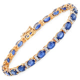 12.36 ct. Genuine Blue Sapphire and White Diamond 14K Yellow Gold Bracelet