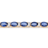 12.36 ct. Genuine Blue Sapphire and White Diamond 14K Yellow Gold Bracelet