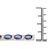 12.36 ct. Genuine Blue Sapphire and White Diamond 14K Yellow Gold Bracelet