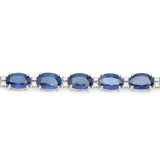 13.50 Carat Genuine Blue Sapphire and White Diamond 14K White Gold Bracelet