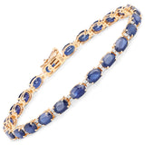 13.50 Carat Genuine Blue Sapphire and White Diamond 14K Yellow Gold Bracelet