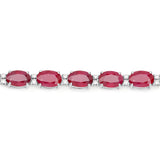 13.50 Carat Genuine Ruby and White Diamond 14K White Gold Bracelet