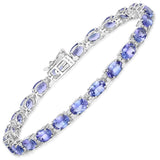 10.87 Carat Genuine Tanzanite and White Diamond 14K White Gold Bracelet