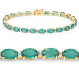 9.90 Carat Genuine Zambian Emerald and White Diamond 14K Yellow Gold Bracelet