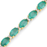 9.90 Carat Genuine Zambian Emerald and White Diamond 14K Yellow Gold Bracelet