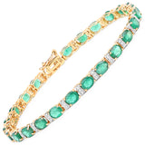 7.80 ct. Genuine Zambian Emerald and White Diamond 14K Yellow Gold Bracelet
