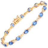 7.81 ct. Genuine Blue Sapphire and White Diamond 14K Yellow Gold Bracelet