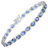 12.97 Carat Genuine Blue Sapphire and White Diamond 14K White Gold Bracelet