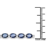 12.97 Carat Genuine Blue Sapphire and White Diamond 14K White Gold Bracelet
