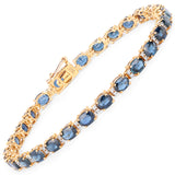 12.97 ct. Genuine Blue Sapphire and White Diamond 14K Yellow Gold Bracelet