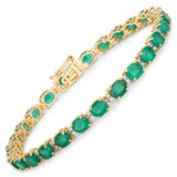 8.35 ct Genuine Zambian Emerald and White Diamond 14K Yellow Gold Bracelet