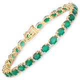 8.35 ct Genuine Zambian Emerald and White Diamond 14K Yellow Gold Bracelet