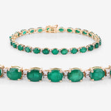 8.35 ct Genuine Zambian Emerald and White Diamond 14K Yellow Gold Bracelet
