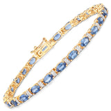 5.73 ct. Genuine Blue Sapphire and White Diamond 14K Yellow Gold Bracelet