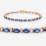 5.73 ct. Genuine Blue Sapphire and White Diamond 14K Yellow Gold Bracelet