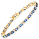 5.73 ct Genuine Blue Sapphire and White Diamond 14K Yellow Gold Bracelet