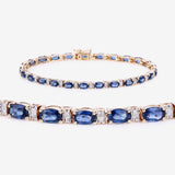 5.73 ct Genuine Blue Sapphire and White Diamond 14K Yellow Gold Bracelet