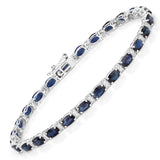 8.07 ct. Genuine Blue Sapphire and White Diamond 14K White Gold Bracelet