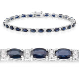 8.07 ct. Genuine Blue Sapphire and White Diamond 14K White Gold Bracelet