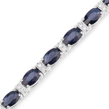 8.07 ct. Genuine Blue Sapphire and White Diamond 14K White Gold Bracelet