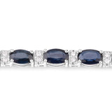8.07 ct. Genuine Blue Sapphire and White Diamond 14K White Gold Bracelet
