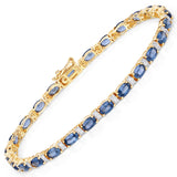 8.07 ct. Genuine Blue Sapphire and White Diamond 14K Yellow Gold Bracelet