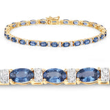 8.07 ct. Genuine Blue Sapphire and White Diamond 14K Yellow Gold Bracelet