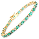 4.98 ct Genuine Zambian Emerald and White Diamond 14K Yellow Gold Bracelet