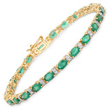 4.98 ct Genuine Zambian Emerald White Diamond 14K Yellow Gold Bracelet