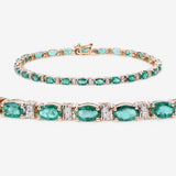 4.98 ct Genuine Zambian Emerald and White Diamond 14K Yellow Gold Bracelet