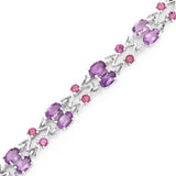 10.76 Carat Genuine Amethyst and Rhodolite .925 Sterling Silver Bracelet