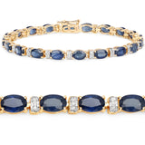 11.24 Carat Genuine Blue Sapphire and White Diamond 14K Yellow Gold Bracelet