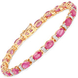 11.24 Carat Genuine Ruby and White Diamond 14K Yellow Gold Bracelet