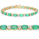 8.24 Carat Genuine Zambian Emerald and White Diamond 14K Yellow Gold Bracelet