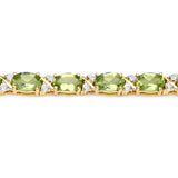 18K Yellow Gold Plated 9.91 Carat Genuine Peridot and White Topaz .925 Sterling Silver Bracelet