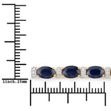10.79 Carat Genuine Blue Sapphire and White Diamond 14K Yellow Gold Bracelet