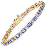 9.91 Carat Genuine Tanzanite and White Diamond 14K Yellow Gold Bracelet