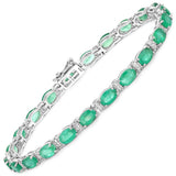 9.94 ct. Genuine Zambian Emerald and White Diamond 14K White Gold Bracelet
