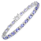 8.51 Carat Genuine Tanzanite and White Diamond 14K White Gold Bracelet