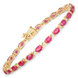 6.67 ct Genuine Ruby and White Diamond 14K Yellow Gold Bracelet