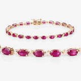 6.67 ct Genuine Ruby and White Diamond 14K Yellow Gold Bracelet